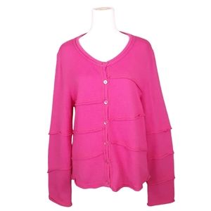 GARNET HILL Reverse Seam Wool Blend Cardigan M Hot Pink